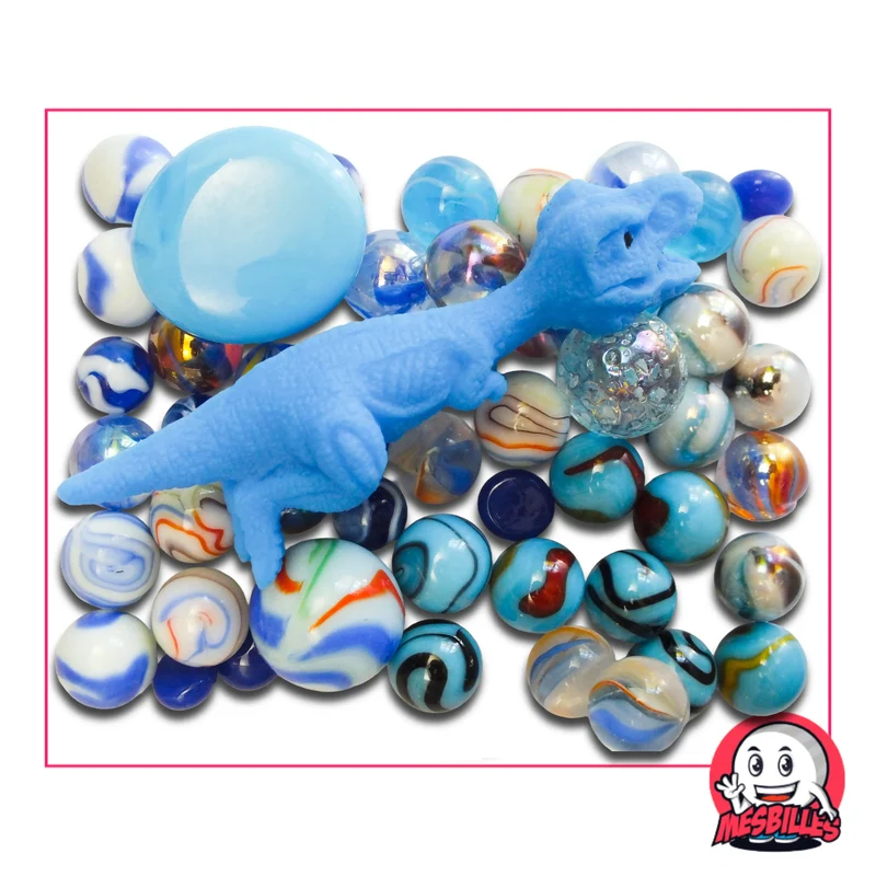 52 Billes assorties et 1 T-Rex Bleu